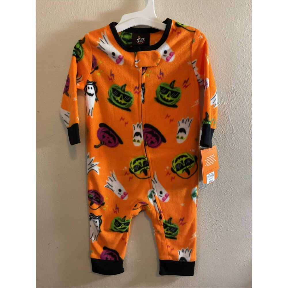 Infant Plush‎ Orange Ghost & Pumpkin Halloween Sleeper Pajamas size 3-6 Months